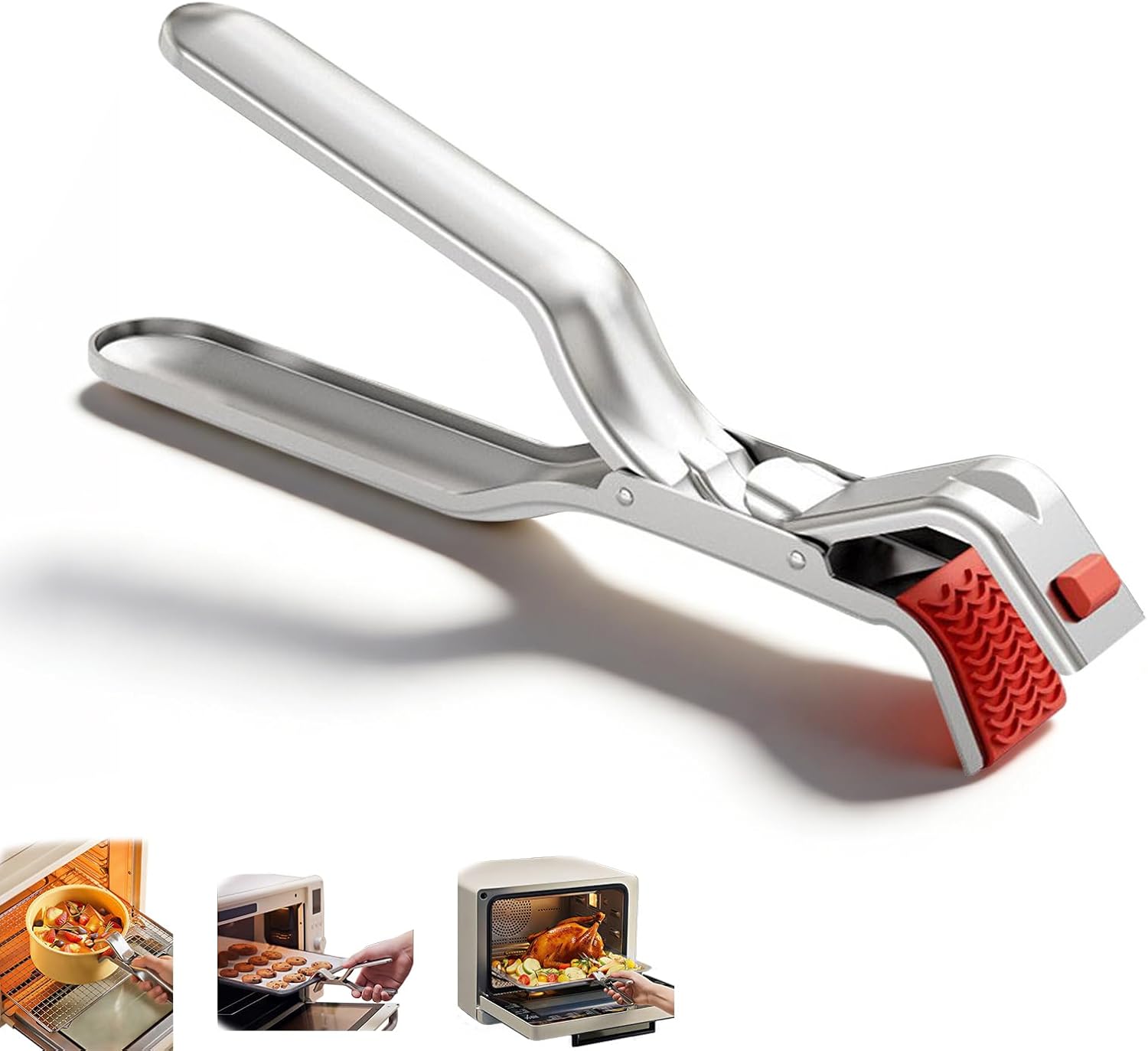 1Pcs Stainless Steel Hot Plate Gripper Tongs, Anti Scald Bowl Holder Clip Tool, Silicone Anti-Slip Heat Insulation Pplate Gripper, for Microwave, Pizza Pan, Toaster, Air Fryer, Oven